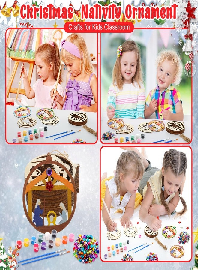 DoubleFill مجموعة أدوات صنع زينة ميلاد المسيح من دبل فيل، 24 قطعة، مناسبة للأطفال في الفصول الدراسية، زينة خشبية غير مكتملة لتعليق ميلاد المسيح، حرفة خشبية مسيحية للتلوين الذاتي لأنشطة الفنون المدرسية (دائرية) - Image 5